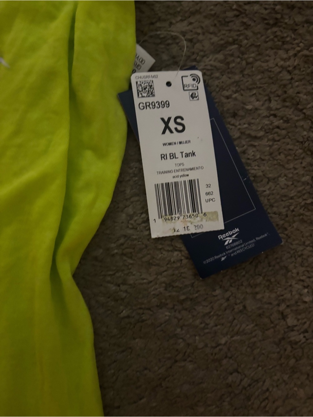 NWT Reebok Acid Yellow Neon XS Racerback Tank - Picture 5 of 6